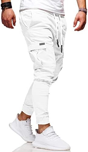 Men Joggers Chino Pants Drawstring Sports Athletic Workout Fitness Track Cargo Tapered Jogging Trousers