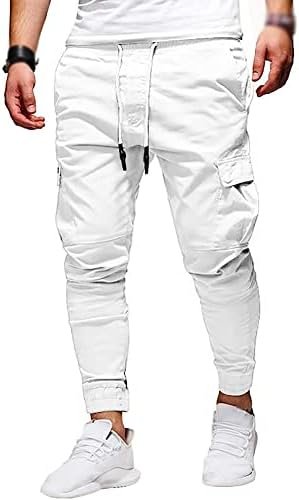 Men Joggers Chino Pants Drawstring Sports Athletic Workout Fitness Track Cargo Tapered Jogging Trousers