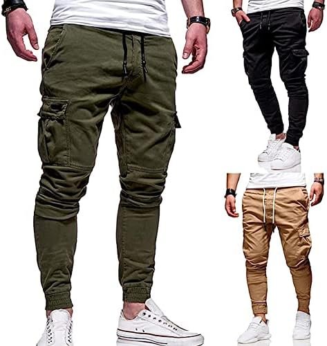 Men Joggers Chino Pants Drawstring Sports Athletic Workout Fitness Track Cargo Tapered Jogging Trousers